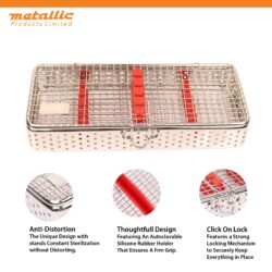Dental Instruments Mesh Cassette with Red Silicone Pad (5 Pieces)