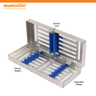 Instruments Cassette with Removable Rack for 5 Pieces and Blue Silicone Padding