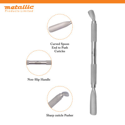 cuticle pushers uk, knife edge cuticle pusher, angled scoop cuticle pusher, stainless steel cuticle pusher, professional nail tools uk, dual ended cuticle remover, nail cuticle cleaner tool, salon manicure tools uk, nail technician cuticle pusher, metal cuticle tool uk