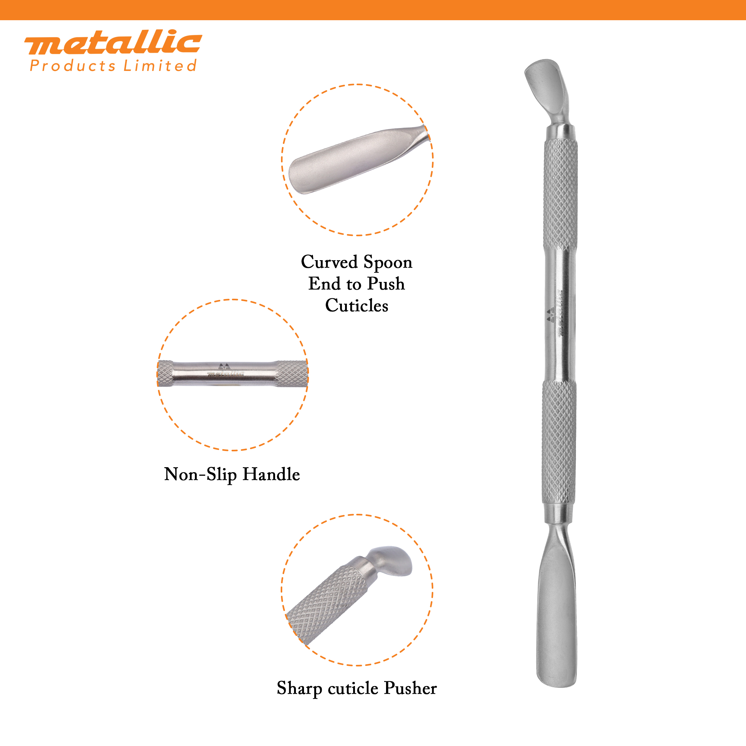 cuticle pushers uk, knife edge cuticle pusher, angled scoop cuticle pusher, stainless steel cuticle pusher, professional nail tools uk, dual ended cuticle remover, nail cuticle cleaner tool, salon manicure tools uk, nail technician cuticle pusher, metal cuticle tool uk