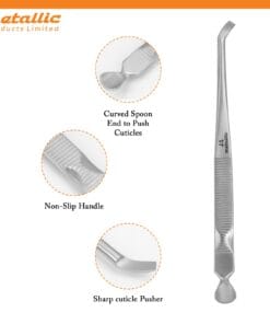 heavy duty nail cuticle pusher, salon cuticle tools uk, manicure cuticle remover tool, chrome cuticle pusher, ergonomic cuticle pusher, dual ended cuticle tool, nail care tools uk, professional manicure tools uk, pedicure cuticle pusher, cuticle knife and pusher, nail technician tools UK
