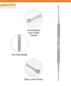 dual sided nail curette uk, stainless steel ingrown lifter tool, cuticle curette tool uk, ingrown nail remover curette, dual-ended cuticle pusher curette, precision cuticle lifter uk, pro nail curette surgical steel, curette ingrown nail tool uk