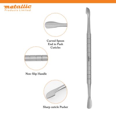 premium cuticle pusher tool, professional cuticle pushers UK, sharp cuticle remover tool, dual-ended cuticle pusher, ergonomic cuticle pusher, rust-proof cuticle pusher, manicure cuticle pusher UK, salon quality cuticle pusher