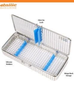 Alternative view of Instruments Mesh Cassette for 5 Pieces with Blue Silicone Padding