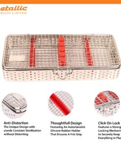Dental Instruments Mesh Cassette with Red Silicone Pad (5 Pieces)