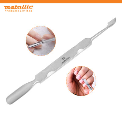 stainless steel cuticle pusher, dual-ended cuticle pusher, nail cuticle tool, cuticle pusher for nails, best cuticle pusher for home use, professional cuticle pusher UK, ergonomic cuticle pusher, cuticle pusher for gel nails, affordable cuticle pusher UK, cuticle pusher with knife, cuticle pusher for acrylic nails