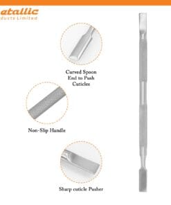 flat edge cuticle pusher UK, ingrown lifter cuticle tool, stainless steel cuticle pusher flat edge, manicure cuticle lifter tool, dual ended cuticle and ingrown tool, hygienic cuticle pusher tool UK