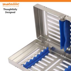 Premium 7-piece stainless steel cassette with removable rack & silicone padding. Hygienic, durable, and perfect for dental & surgical professionals.
