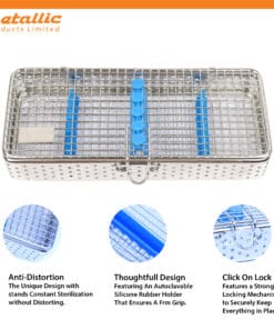 Instruments Mesh Cassette for 5 Pieces with Blue Silicone Padding