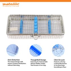 Instruments Mesh Cassette for 5 Pieces with Blue Silicone Padding