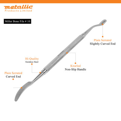 Miller Bone File #10, orthopedic surgical instrument, stainless steel bone file, bone rasp surgical tool, professional orthopedic instruments
