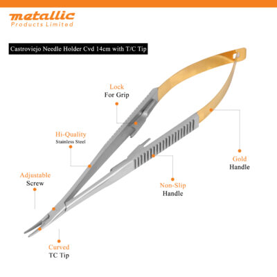 TC Cartroviejo Needle Holder Curved 14cm Gold – Precision Surgical Instrument