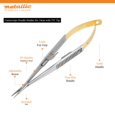 TC Cartroviejo Needle Holder Straight 14cm Gold – Precision Surgical Instrument