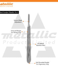 Scalpel Handle No. 4, professional surgical instrument, stainless steel scalpel handle, compatible with disposable blades #20–#25, surgical tool for hospitals, clinics, and laboratories