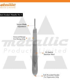 Scalpel Handle No. 3, professional surgical instrument, stainless steel scalpel handle, compatible with disposable blades #10–#24, surgical tool for hospitals, clinics, and laboratories