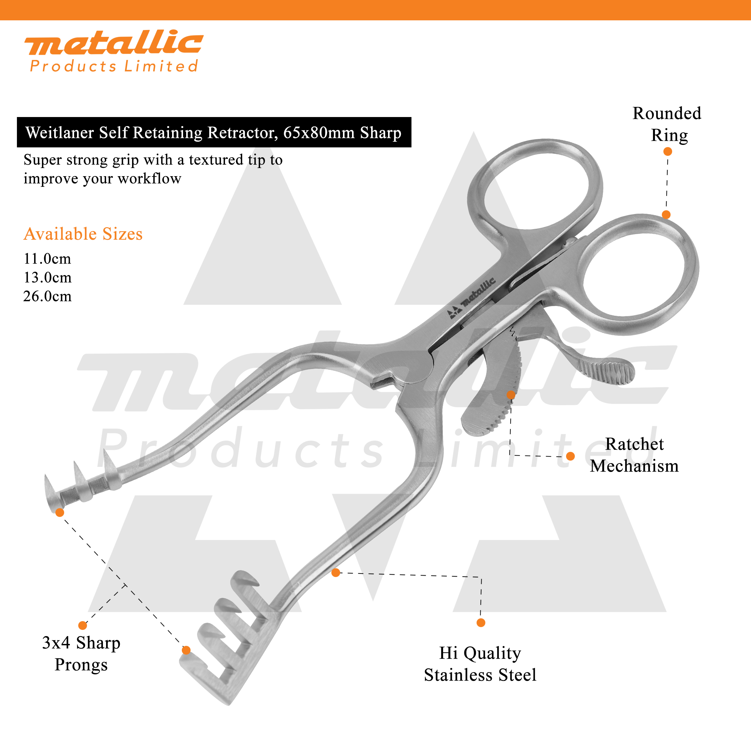 Weitlaner Retractor Sharp 11cm – Precision Surgical Instrument