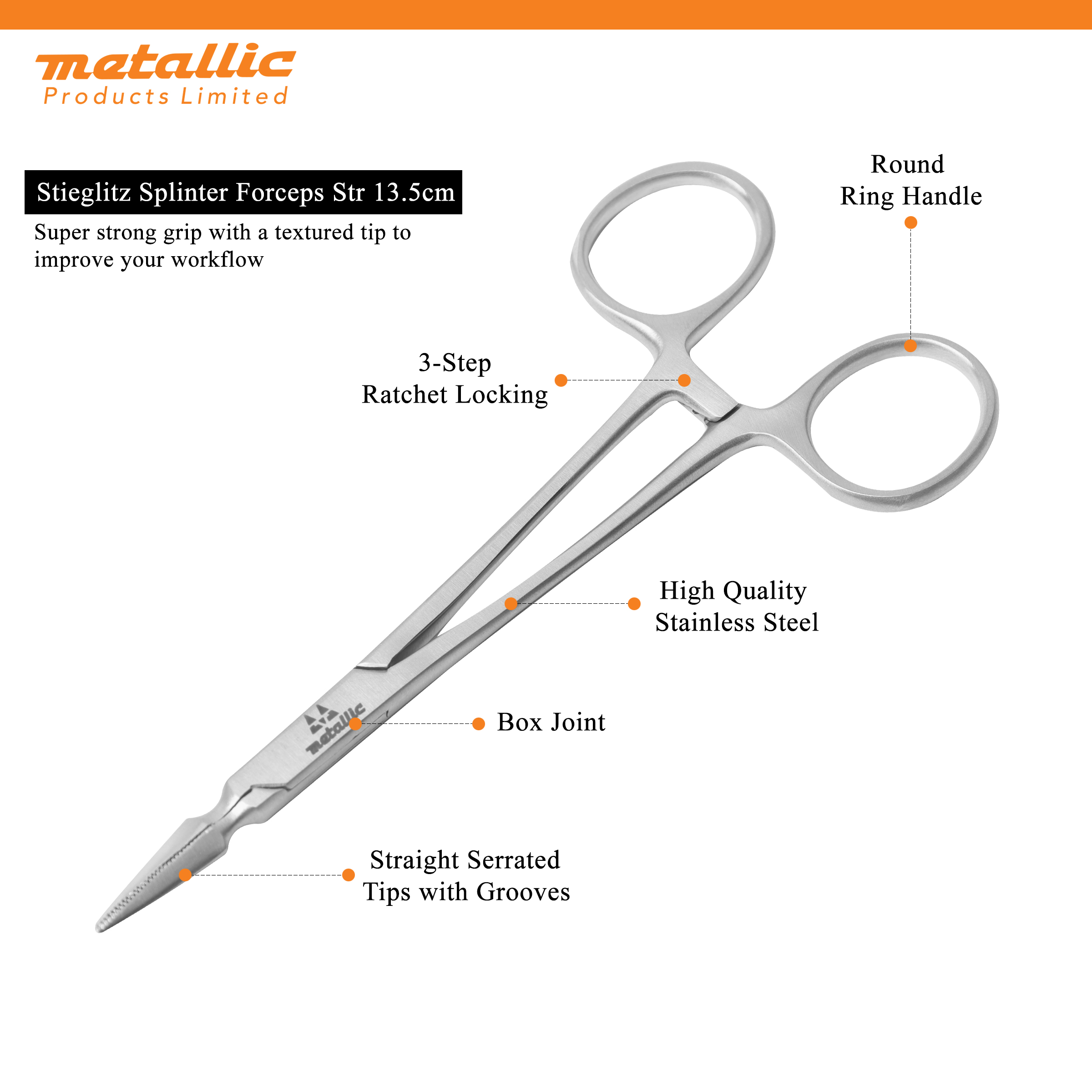 Stieglitz Splinter Forceps Straight 13.5cm – Precision Surgical Instrument