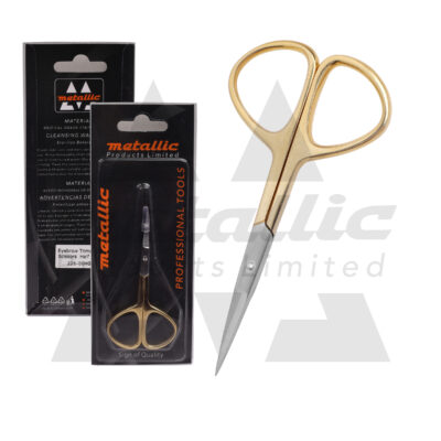 eyebrow scissors UK, gold eyebrow scissors, stainless steel beauty scissors, cuticle & eyebrow scissors, half gold grooming tool, precise eyebrow trimming scissors, best beauty scissors professional