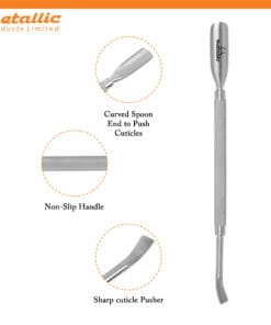 dual ended cuticle pusher knife, professional manicure cuticle tool, stainless cuticle scraper tool, cuticle pusher with blade for nails, sharp cuticle knife tool, hygienic nail cuticle pusher, manicure cuticle knife tool