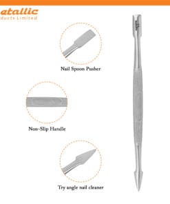 double ended cuticle pusher stainless steel UK, best cuticle pusher tool UK, dual cuticle pusher for manicure UK, professional stainless cuticle pusher UK, salon cuticle pusher tool UK, ergonomic cuticle pusher UK, hygienic cuticle pusher double ended UK