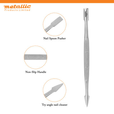 double ended cuticle pusher stainless steel UK, best cuticle pusher tool UK, dual cuticle pusher for manicure UK, professional stainless cuticle pusher UK, salon cuticle pusher tool UK, ergonomic cuticle pusher UK, hygienic cuticle pusher double ended UK