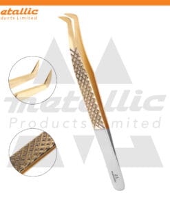 L-Type Lash Extension Tweezer 14cm Dull & Gold, L-Type lash tweezers 14cm, lash extension tweezers gold finish, professional lash tweezers 14cm,