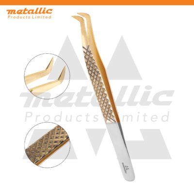 L-Type Lash Extension Tweezer 14cm Dull & Gold, L-Type lash tweezers 14cm, lash extension tweezers gold finish, professional lash tweezers 14cm,