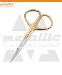 eyebrow scissors UK, gold eyebrow scissors, stainless steel beauty scissors, cuticle & eyebrow scissors, half gold grooming tool, precise eyebrow trimming scissors, best beauty scissors professional