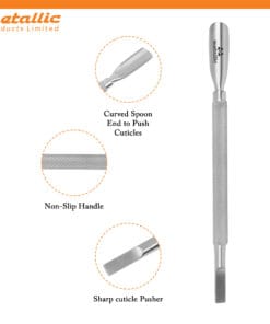 double ended cuticle pusher, stainless steel cuticle pusher, manicure cuticle tool, nail care pusher, salon cuticle pusher, professional cuticle tool, cuticle remover tool, nail grooming tool, ergonomic cuticle pusher