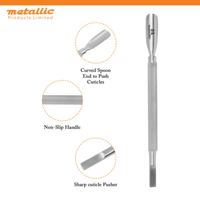 double ended cuticle pusher, stainless steel cuticle pusher, manicure cuticle tool, nail care pusher, salon cuticle pusher, professional cuticle tool, cuticle remover tool, nail grooming tool, ergonomic cuticle pusher