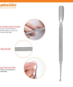 nail cuticle remover tool, dual end cuticle cleaner, metal cuticle remover UK, manicure cuticle tool, nail pusher stainless steel UK, gel nail polish remover tool, nail technician tools UK, professional nail grooming tools