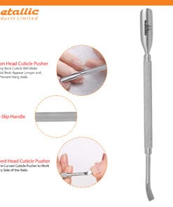 dual ended cuticle pusher knife, professional manicure cuticle tool, stainless cuticle scraper tool, cuticle pusher with blade for nails, sharp cuticle knife tool, hygienic nail cuticle pusher, manicure cuticle knife tool