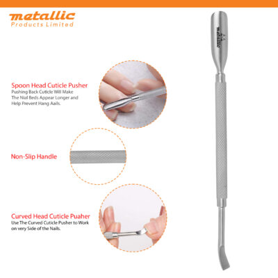 dual ended cuticle pusher knife, professional manicure cuticle tool, stainless cuticle scraper tool, cuticle pusher with blade for nails, sharp cuticle knife tool, hygienic nail cuticle pusher, manicure cuticle knife tool