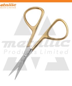 eyebrow scissors UK, gold eyebrow scissors, stainless steel beauty scissors, cuticle & eyebrow scissors, half gold grooming tool, precise eyebrow trimming scissors, best beauty scissors professional