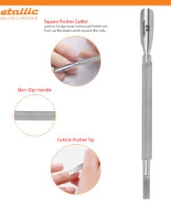 double ended cuticle pusher, stainless steel cuticle pusher, manicure cuticle tool, nail care pusher, salon cuticle pusher, professional cuticle tool, cuticle remover tool, nail grooming tool, ergonomic cuticle pusher