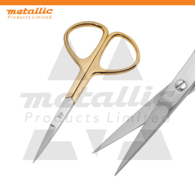 eyebrow scissors UK, gold eyebrow scissors, stainless steel beauty scissors, cuticle & eyebrow scissors, half gold grooming tool, precise eyebrow trimming scissors, best beauty scissors professional