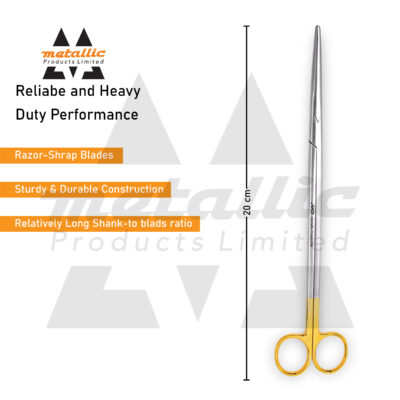 Tonsil Metzenbaum scissors UK, 20cm surgical dissecting scissors, TC tip Metzenbaum scissors, stainless steel surgical scissors UK, ENT dissecting scissors 20cm, tungsten carbide Metzenbaum tool UK, medical dissecting scissors