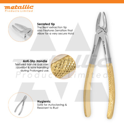 dental extracting forceps fig 29 UK, upper incisor extraction pliers, gold handle dental forceps, dental root removal tool UK, stainless steel dental pliers fig 29, professional dental extraction instruments UK, surgical dental forceps for upper teeth, reusable dental forceps fig 29