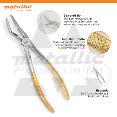 tooth extraction forceps fig 51 UK, fig 51 dental forceps stainless, upper molar extraction tool UK, gold handle dental forceps, dental extraction instrument UK, surgical dental tools UK, reusable dental forceps stainless, professional tooth extractor fig 51, dentist surgical instruments UK