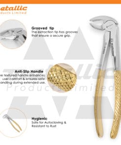 dental extracting forceps fig 22 UK, wisdom tooth extraction pliers, lower molar dental extraction tool UK, gold handle dental forceps UK, stainless steel dental instruments UK, reusable extraction forceps fig 22, professional surgical dental tool UK, dentist molar extraction pliers