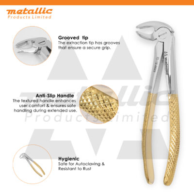 dental extracting forceps fig 22 UK, wisdom tooth extraction pliers, lower molar dental extraction tool UK, gold handle dental forceps UK, stainless steel dental instruments UK, reusable extraction forceps fig 22, professional surgical dental tool UK, dentist molar extraction pliers