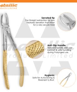 tooth extracting forceps #18 UK, gold handle dental forceps UK, upper molar extraction tool UK, stainless steel dental forceps UK, surgical dental extraction forceps #18, reusable dental tools UK, dentist extraction instrument #18, premium dental surgical tool UK