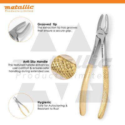 dental extracting forceps #1 UK, gold handle dental forceps, stainless steel dental tools UK, upper incisor extraction pliers, precision dental extraction instruments, reusable dental forceps UK, premium dental extraction tool
