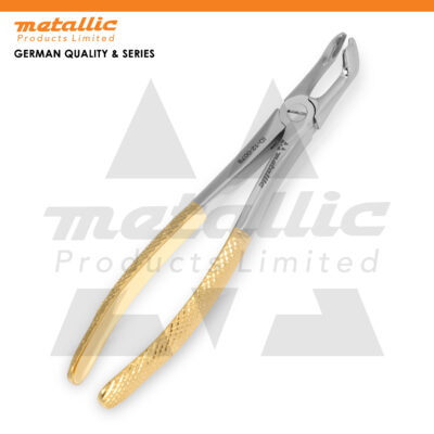 tooth extractor forceps fig 79 UK, gold plated dental forceps, upper third molar extraction tool UK, fig 79 dental extractor gold handle, stainless steel dental forceps UK, surgical tooth extractor gold handle UK, premium dental extraction instrument, reusable upper molar extractor UK