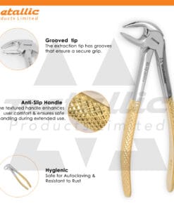 tooth extracting forceps fig 33a UK, gold plated dental extraction tool, lower jaw extraction forceps UK, fig 33a dental forceps stainless steel, reusable dental forceps UK, dentist extraction instrument gold handle, professional dental extraction tool UK, lower molar extraction tool UK