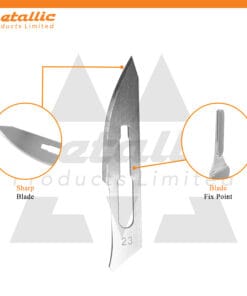 Sterile Scalpel Handle No. 3 with Blade #23 – 50 pcs, individually wrapped for surgical and laboratory use, high-quality #23 surgical blades, professional scalpel blade set, stainless steel surgical instruments, precise scalpel blades for surgery, disposable surgical blades, surgical blade set with handle, surgical tools for hospitals, clinics, and medical schools.