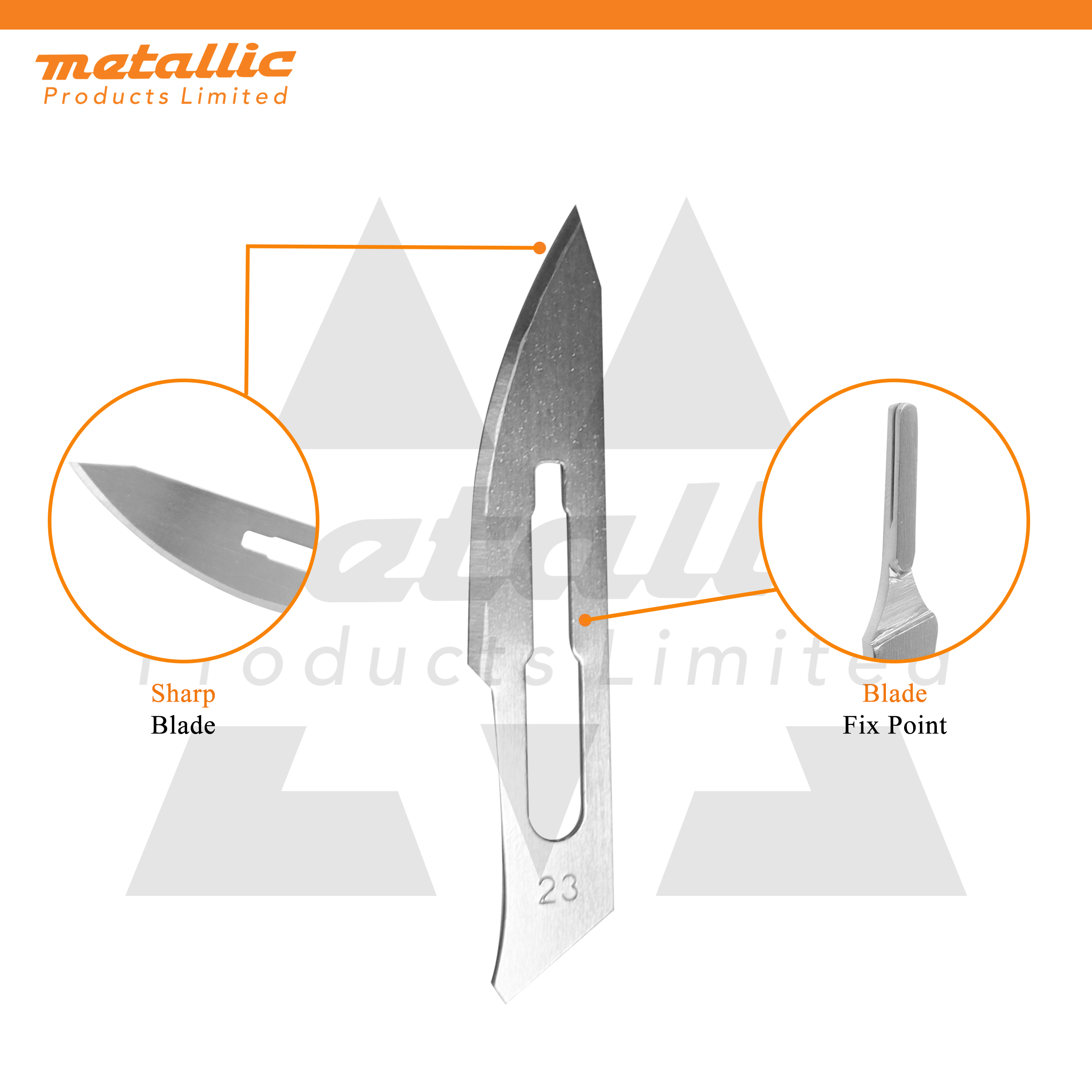 Sterile Scalpel Handle No. 3 with Blade #23 – 50 pcs, individually wrapped for surgical and laboratory use, high-quality #23 surgical blades, professional scalpel blade set, stainless steel surgical instruments, precise scalpel blades for surgery, disposable surgical blades, surgical blade set with handle, surgical tools for hospitals, clinics, and medical schools.