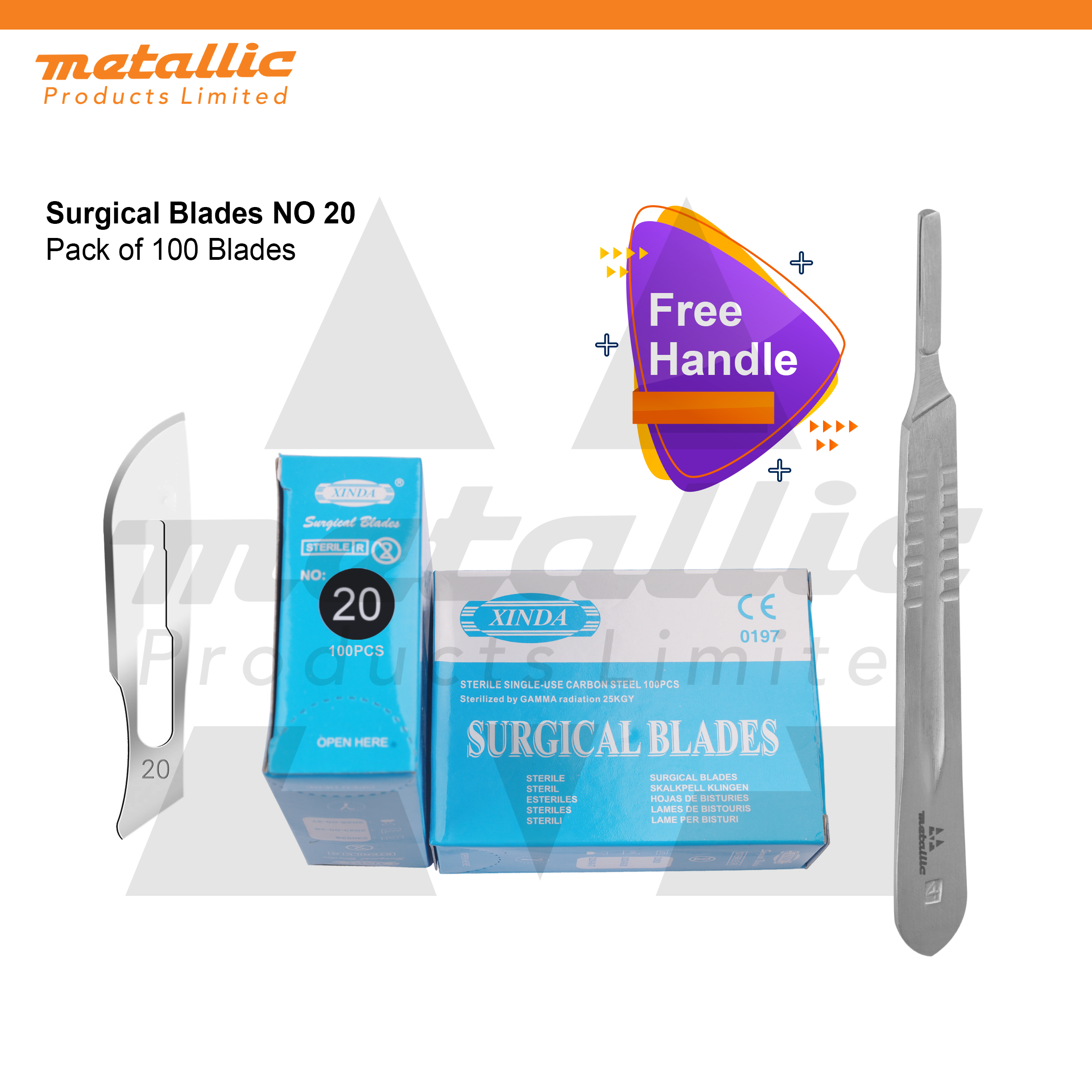 Scalpel Blades #20 – 100 pcs for No. 4 Handle + Free Scalpel Handle | Surgical Blade, BP Blade