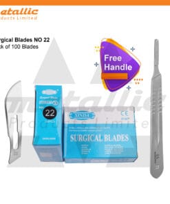 Sterile Scalpel Blades #22 – 100 pcs for No. 4 Handle, individually wrapped, high-quality #22 surgical blades, BP blade #22, disposable scalpel blades for hospitals, clinics, and laboratories. Comes with free No. 3 Scalpel Handle, professional surgical instruments.