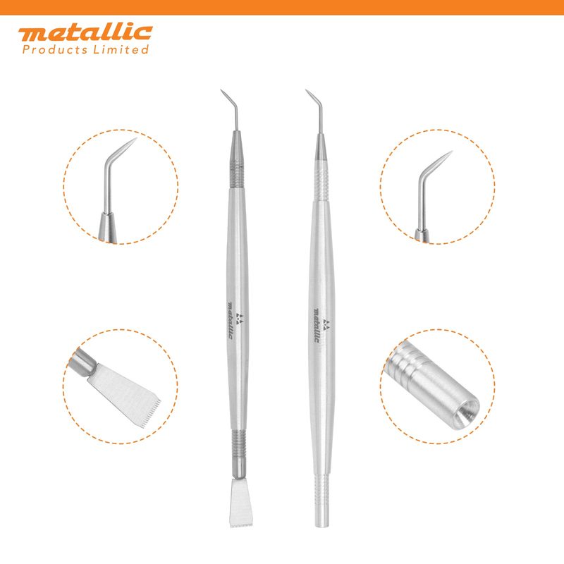 Stainless steel lash separator tools with angled needle tips from Metallic Products